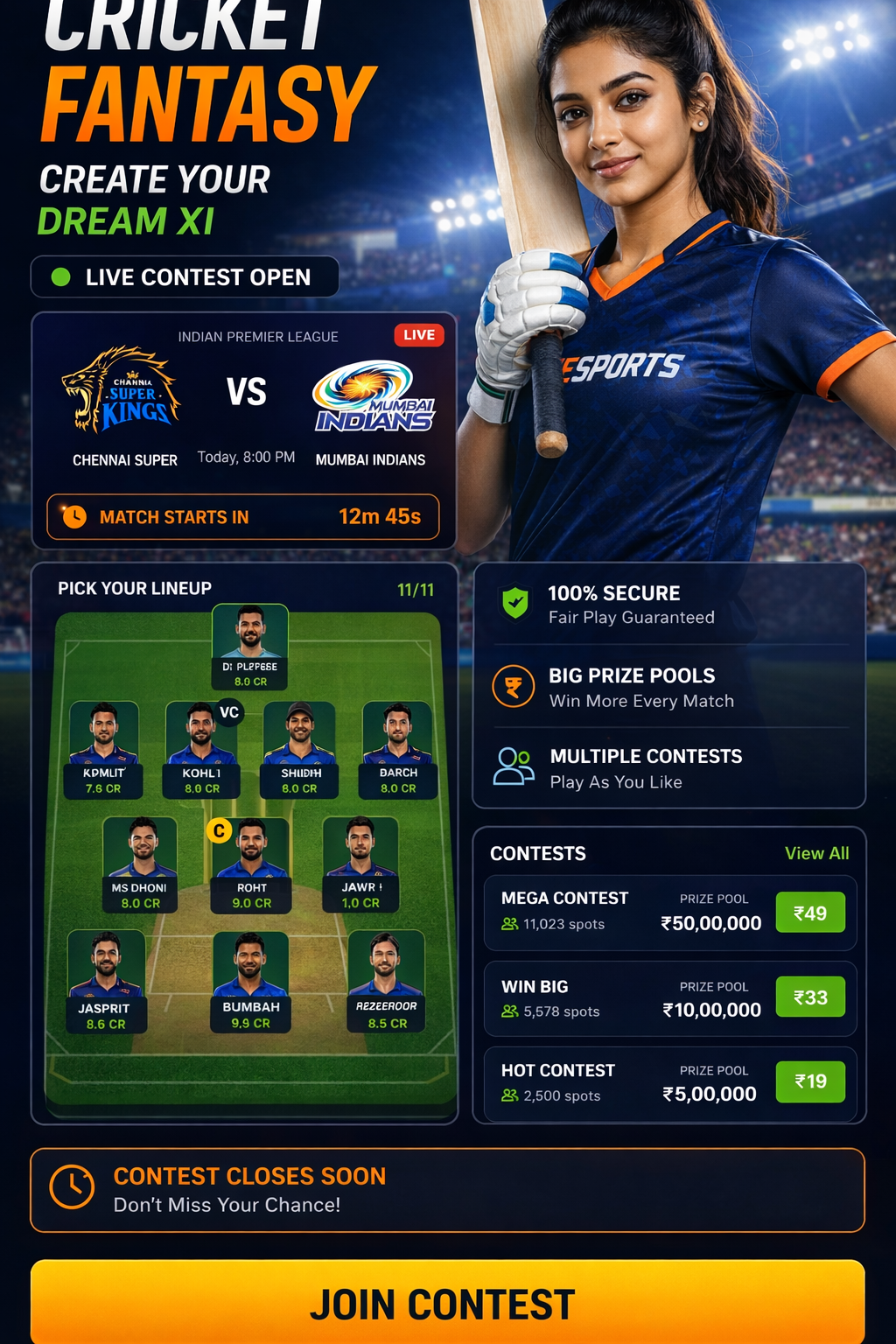 Fantasy 11 App cricket matchday visual