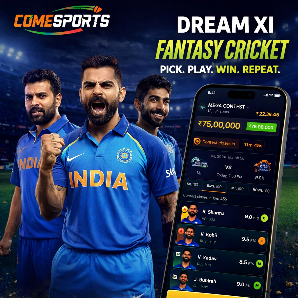 Fantasy 11 App fantasy cricket and India team visual