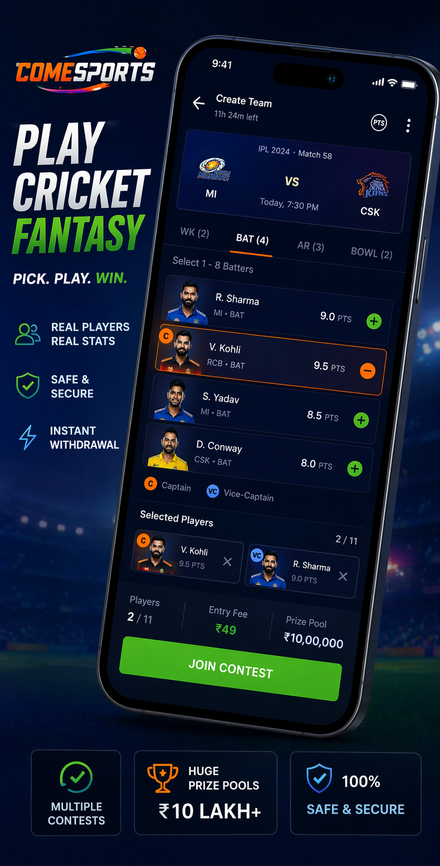 Fantasy 11 App cricket fantasy visual